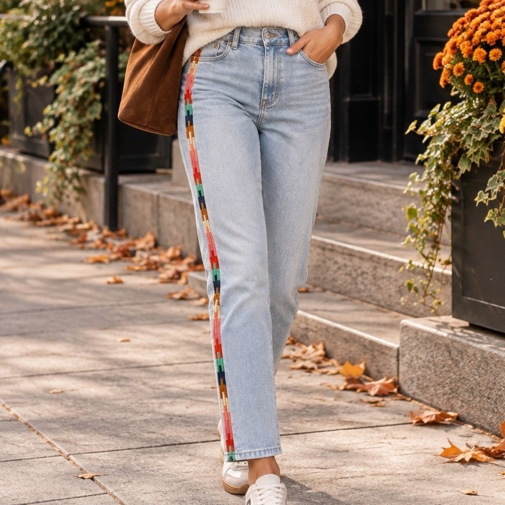 Knox Rose Womens Light Wash Skinny Jeans Embroidered Side Stripe Size 8 Boho